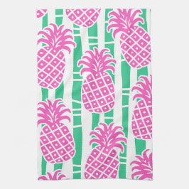 Ananas Bambu Ränder Rosa & Grön Mönster Kökshandduk