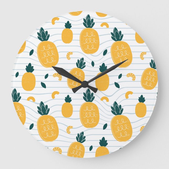 Ananas Beauty: Hand plockade Mönster Stor Klocka (Framsida)