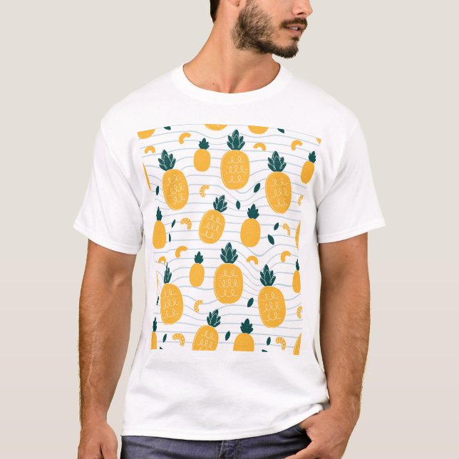 Ananas Beauty: Hand plockade Mönster T Shirt (Framsida)