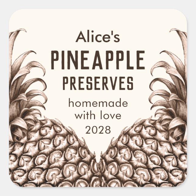 Ananas bevarar hemmade konservetiketter fyrkantigt klistermärke (Framsida)