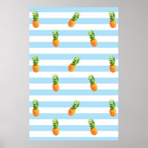 Ananas, blå rand mönster, ananas, poster, poster
