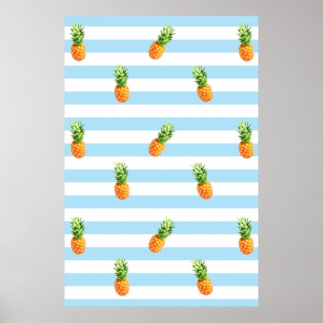 Ananas, blå rand mönster, ananas, poster, poster (Framsidan)
