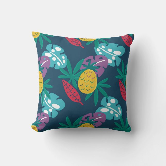 ananas blå tropisk modern löv kudde (Framsida)