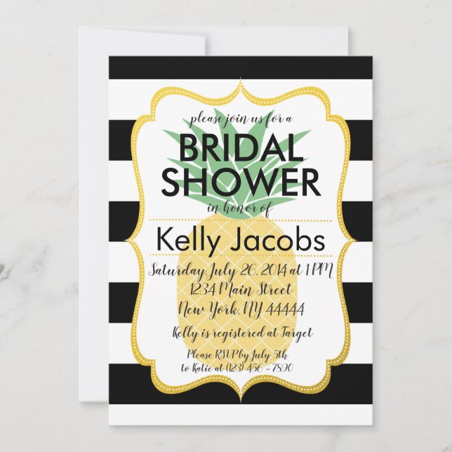 Ananas Black and White Inbjudningskort för möhippa (Framsida)