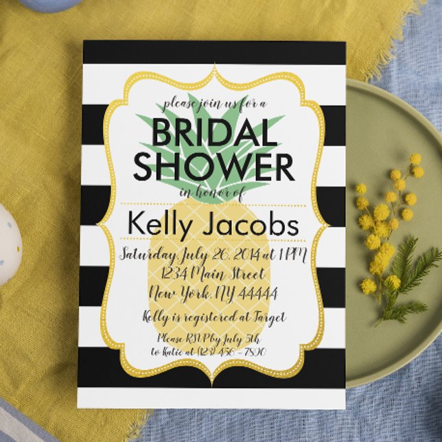 Ananas Black and White Inbjudningskort för möhippa (Skapare uppladdad)