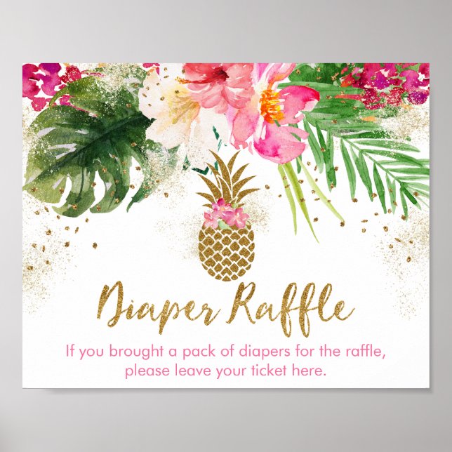 Ananas Blommigt Baby Shower Diaper Raffle Poster (Framsidan)