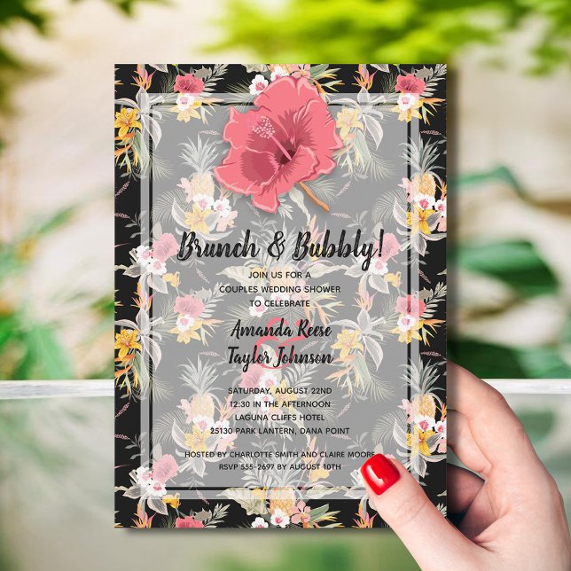Ananas Blommigt Par Bröllop Möhippa Inbjudningar (Brunch and Bubbly Tropical Bridal Shower Invitations - INSTANT DOWNLOAD and/or PRINTED)