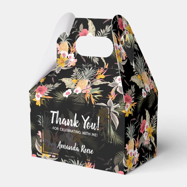 Ananas Blommor på Svart Gavel Presentaskar (Framsidan Sidan)