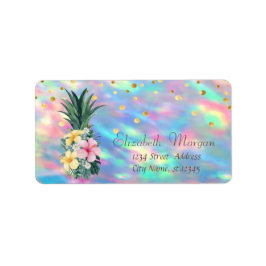Ananas Blommor Prickar Holografisk Iridescent Opal Adressetikett