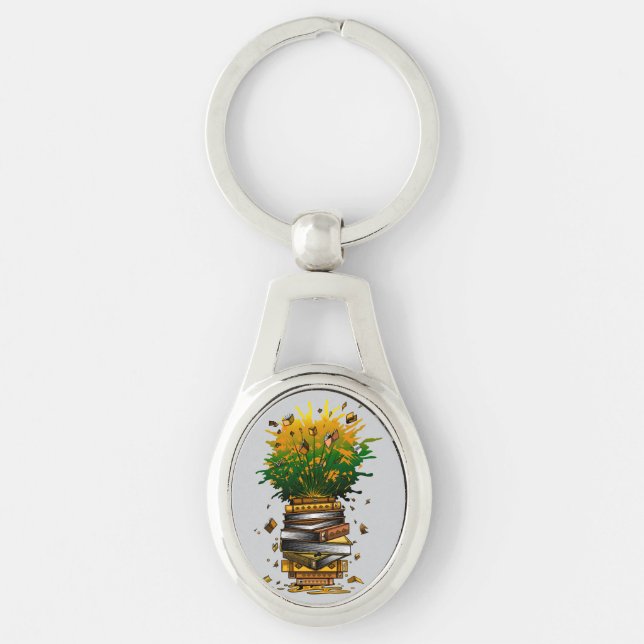 Ananas Bokar Ovalt Silverfärgad Nyckelring (Framsidan)