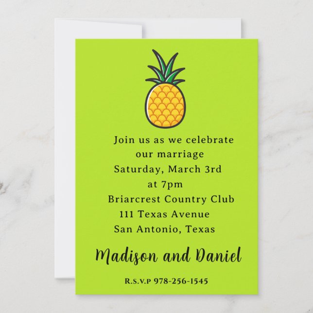Ananas Bröllop Tropisk Part Invitation Inbjudningar (Framsida)