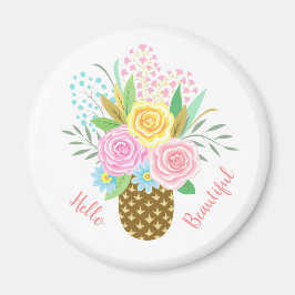 Ananas Bukett med rosor Hej  Fackisk Rosa Gult Magnet