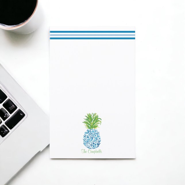 Ananas Chinoiserie Blå Vit Preppy Namn (Skapare uppladdad)