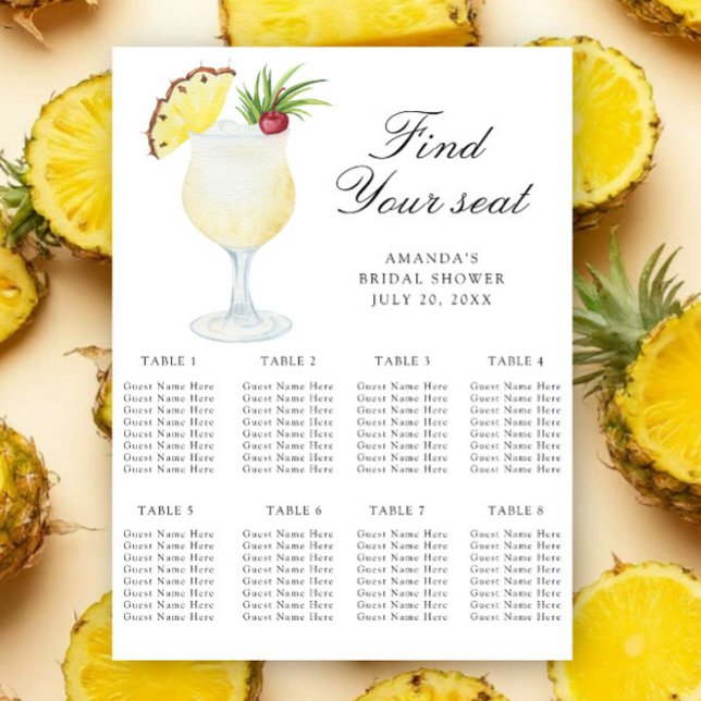 Ananas Cocktail Bröllopsplatskarta Poster (Skapare uppladdad)