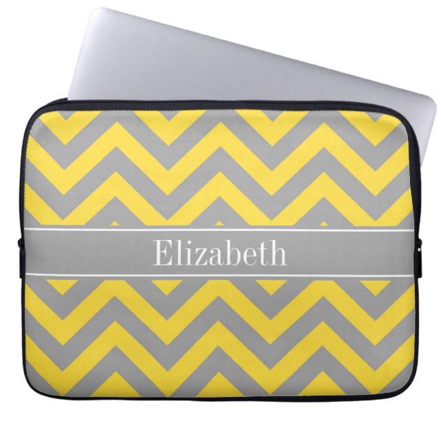 Ananas Dk Grått LG Chevron Dk Grått Namn Monogram Laptop Sleeve (Framsidan)