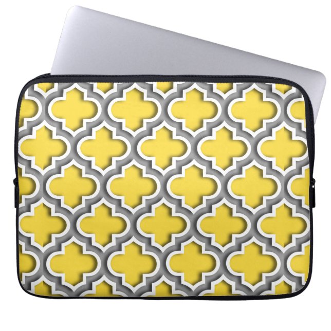 Ananas Dk Grått White Moroccan Quatrefoil #5DS Laptop Sleeve (Framsidan)