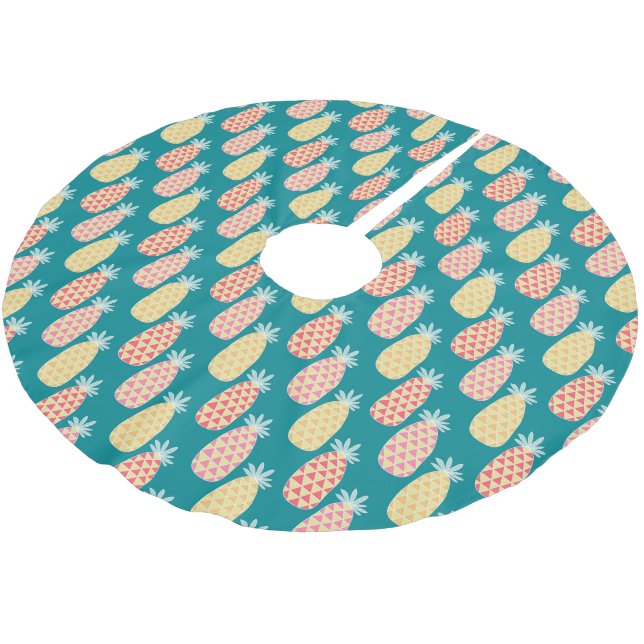 Ananas Doodle Mönster Julgransmatta Borstad Polyester (Vinklad)