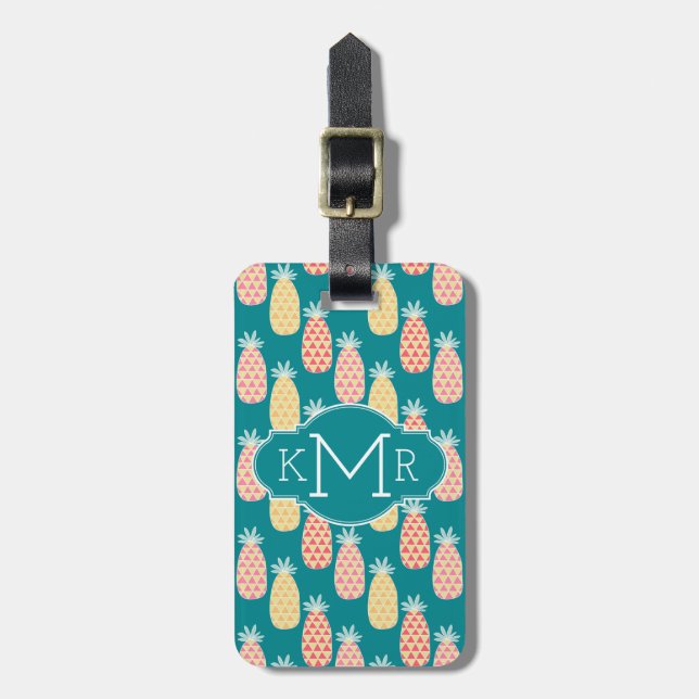 Ananas Doodle Mönster| Monogram Bagagebricka (Vertikal Framsida)