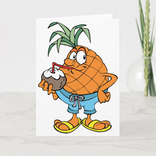Ananas Drinking Coconut Mjölk Greeting Cards Kort