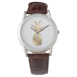 Ananas, Faux Guld+Collage Armbandsur