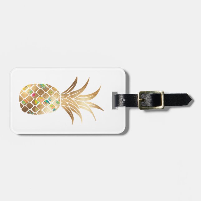 Ananas, Faux Guld+Collage Bagagebricka (Horisontell Framsida)