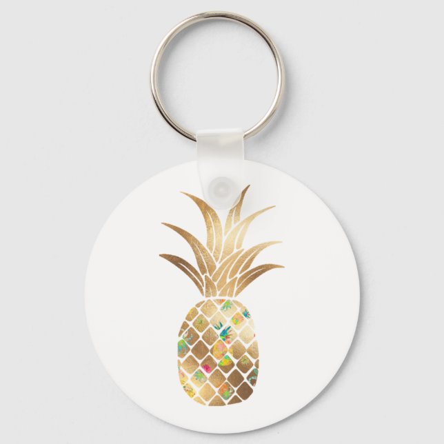 Ananas, Faux Guld+Collage Nyckelring (Framsida)