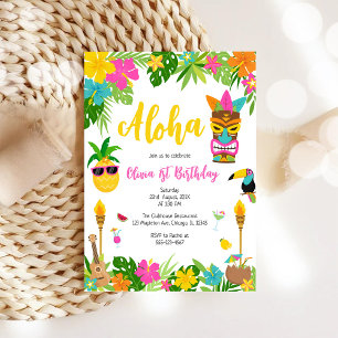 Ananas Flicka Födelsedag Aloha Hawaii Sommar Inbjudningar