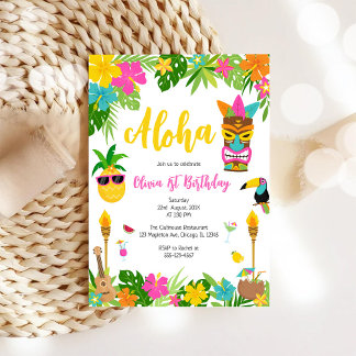Ananas Flicka Födelsedag Aloha Hawaii Sommar Inbjudningar