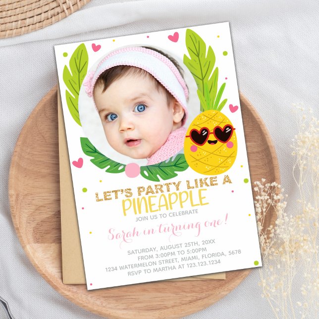 Ananas födelsedag med foto inbjudningar (Pineapple Birthday Invitations with photo)
