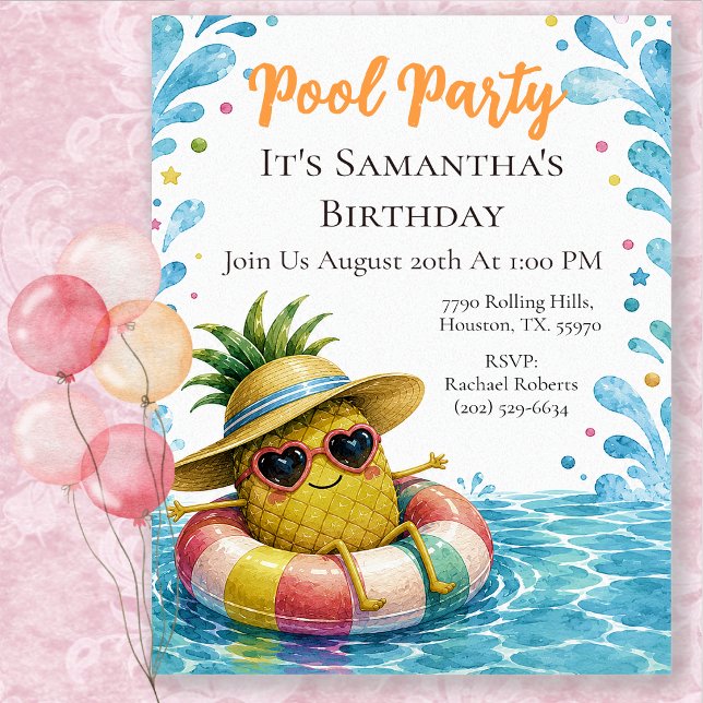 Ananas Födelsedags Poolparty Inbjudningar (Skapare uppladdad)