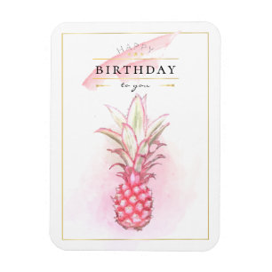 Ananas för exotisk Rosa Vattenfärgsfödelsedagst Magnet