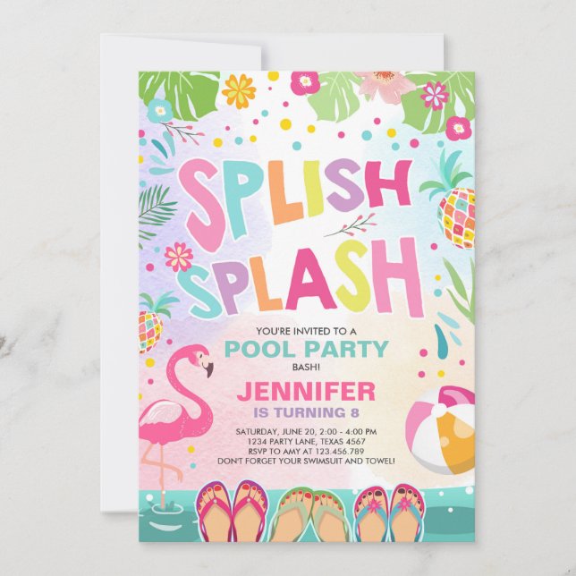 Ananas för Flamingo för bassängpartyinbjudan Inbjudningar (Framsida)