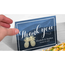 Ananas för pelare Blå marinblått bröllop Tack Guld