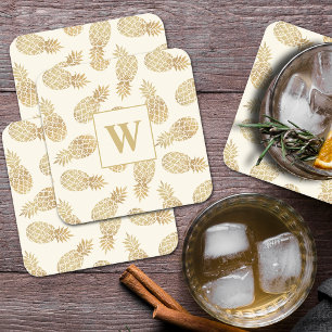 Ananas från Monogram Guld på Elfenbenskusten Underlägg Papper Kvadrat