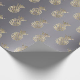 Ananas Fruit Faux Guld Tropik Sommar Grått Grått Presentpapper