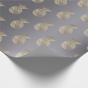 Ananas Fruit Faux Guld Tropik Sommar Grått Grått Presentpapper