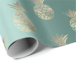 Ananas Frukt Falskt Guld Tropisk Sommar Teal Grön Presentpapper<br><div class="desc">Modern minimalism
florenceKdesign</div>