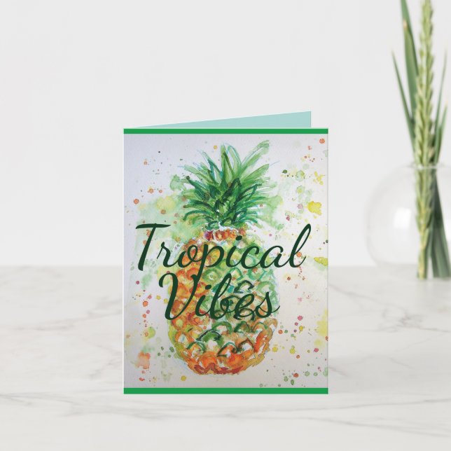 Ananas Frukt Mat Tropiska Vibrationer Orange Lime  Kort (Framsida)