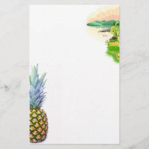 Ananas Frukt Strand Efterrätt Färgglad Tropisk Flygblad