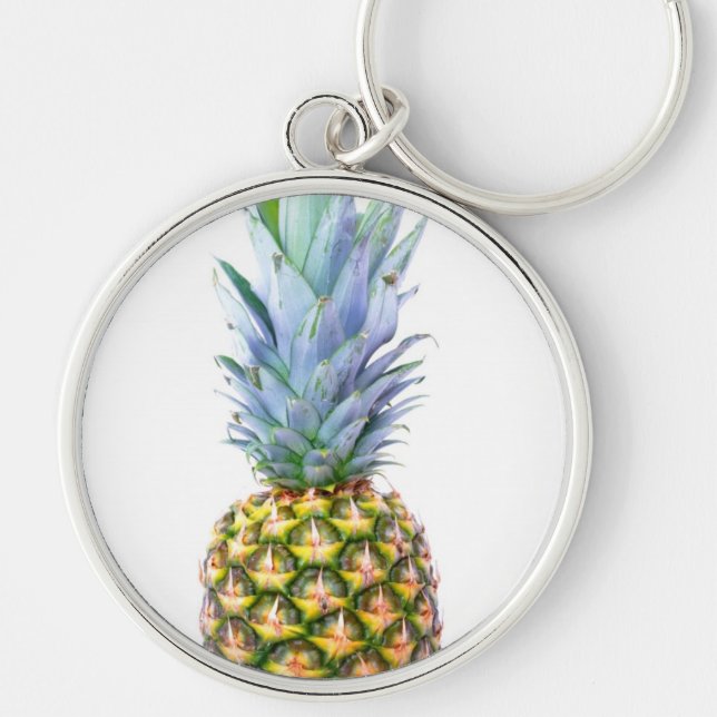 Ananas Frukt Strand Efterrätt Färgrik Tropisk Rund Silverfärgad Nyckelring (Framsidan)