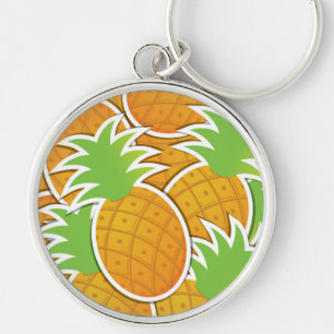 Ananas, funky rund silverfärgad nyckelring