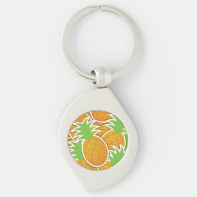 Ananas, funky swirl silverfärgad nyckelring (Framsidan)