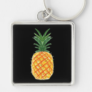 Ananas Fyrkantig Silverfärgad Nyckelring