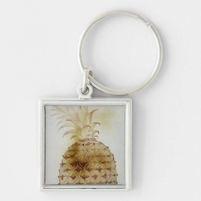Ananas Fyrkantig Silverfärgad Nyckelring (Framsidan)