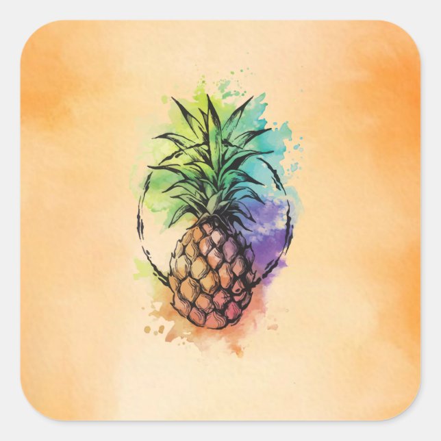 Ananas Fyrkantigt Klistermärke (Framsida)