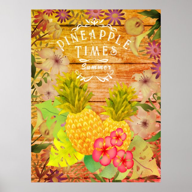 Ananas Gräs Blommigt Poster (Framsidan)
