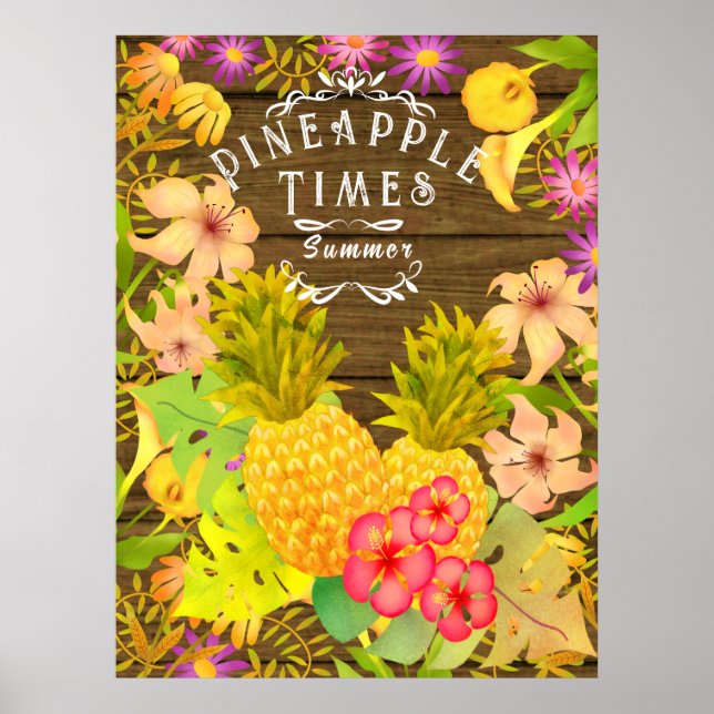 Ananas Gräs Blommigt Poster (Framsidan)