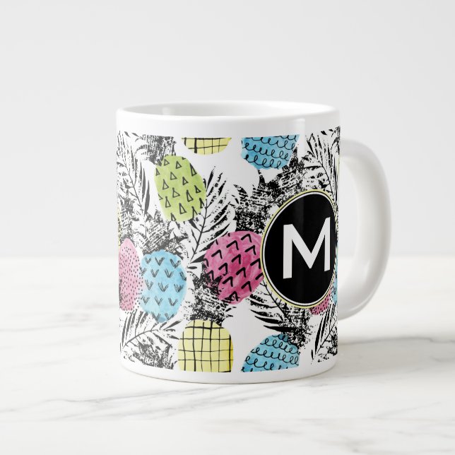Ananas Grunge Handflatan| Monogram Jumbo Mugg (Framsida höger)