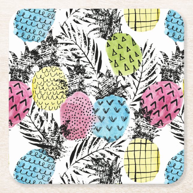 Ananas Grunge Handflatan Underlägg Papper Kvadrat (Framsidan)