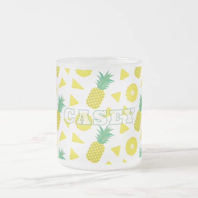 Ananas Gul Grön Frukt Mönster Modern Frostad Glasmugg (Center)